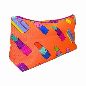 Clinique Lipstick Print Cosmetic Bag | Bright Orange Makeup Pouch Travel | NWOT